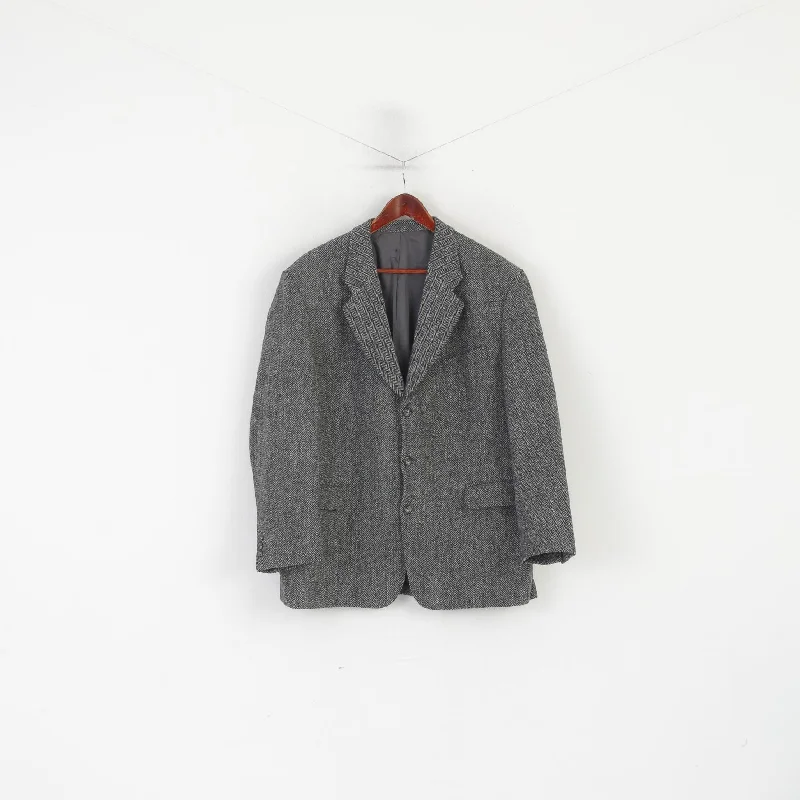 Men's custom wedding tuxedo -Holzherr Harris Tweed Men 44 Blazer Gray Wool Vintage Atelier Torino Herringbone Jacket