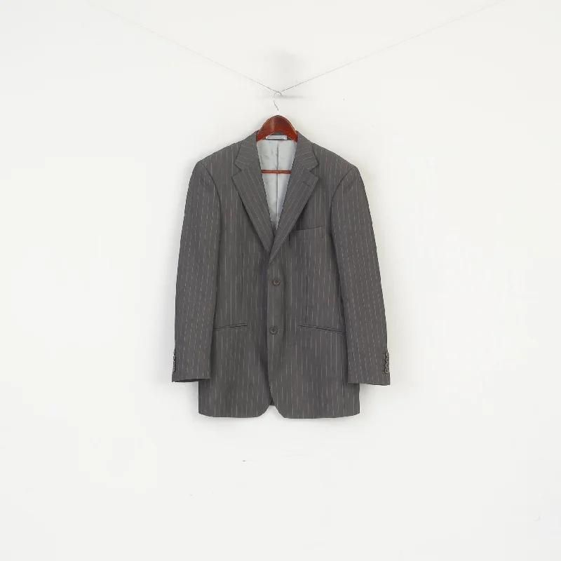 Men's tailored formal tuxedo -Device Men 38 Blazer Gray Striped  Designed in Italy Single Breasted Vintage Jacket