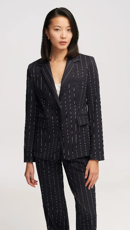 Men's elegant wool business suit -Copain Blazer in Stretch Wool | Navy Pinstripe