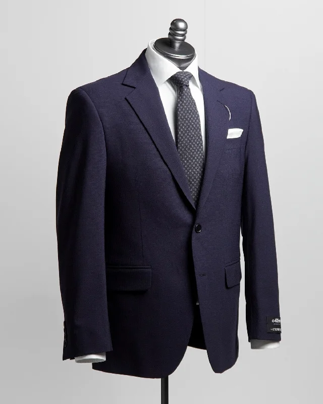 Men's luxury slim tuxedo -Navy Stretch Wool Dot Jacquard All Season Suit