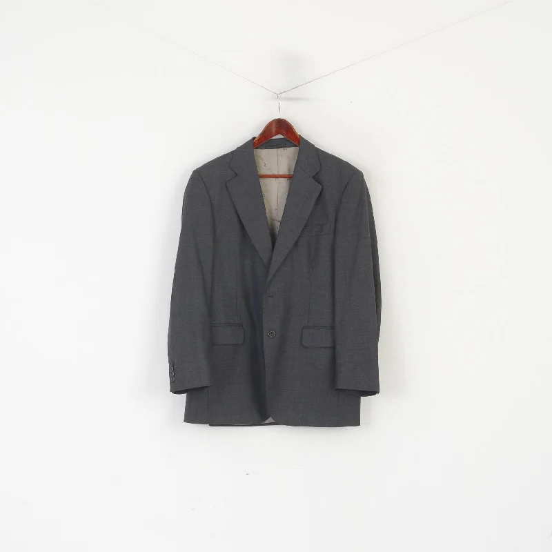 Men's business suit with tie -Aquascutum London Men 40 Blazer Gray Wool Vintage Single Breasted Jacket