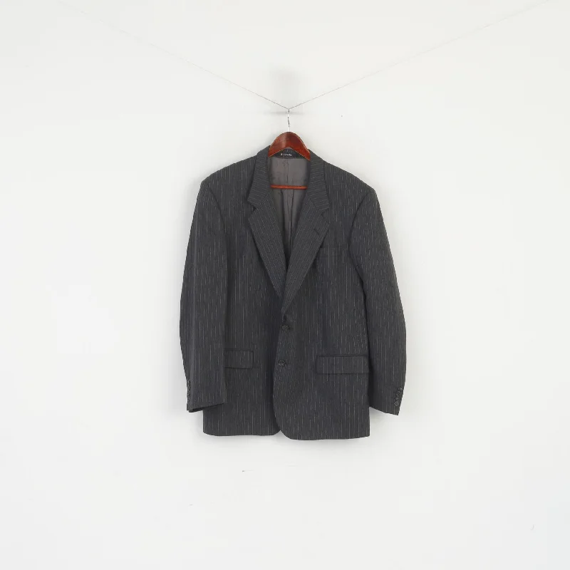 Men's classic black tie tuxedo -DAKS Signature Men 44 L Blazer Gray Striped Wool Single Breasted Vintage Jacket