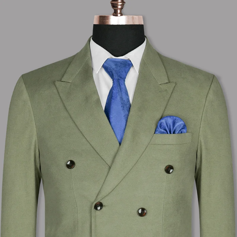 Men's designer wedding tuxedo -Crocodile Green Heavyweight Premium Cotton Double-Breasted Winter Blazer