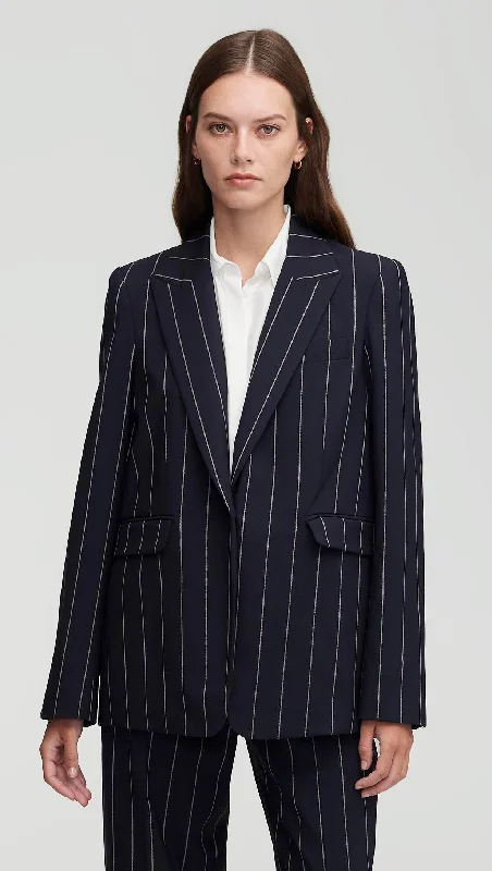 Men's wedding tuxedo for groomsmen -Crosby Blazer in Stretch Wool | Navy Stripe