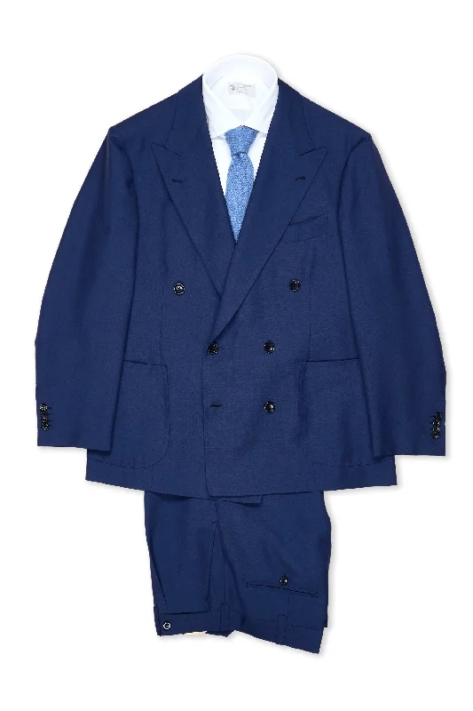 Men's custom-tailored tuxedo -Dalcuore Blue Silk Double Breasted Jacket with Ambrosi Trousers