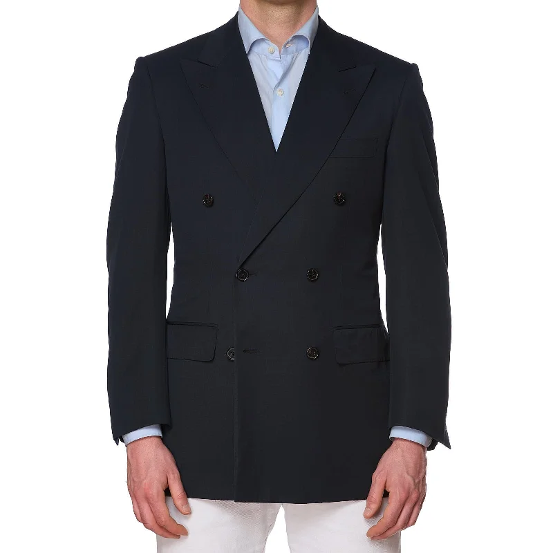 Men's navy wool business suit -D'AVENZA x VANNUCCI Handmade Navy Blue S 180's DB Jacket Blazer EU 46 NEW US 36