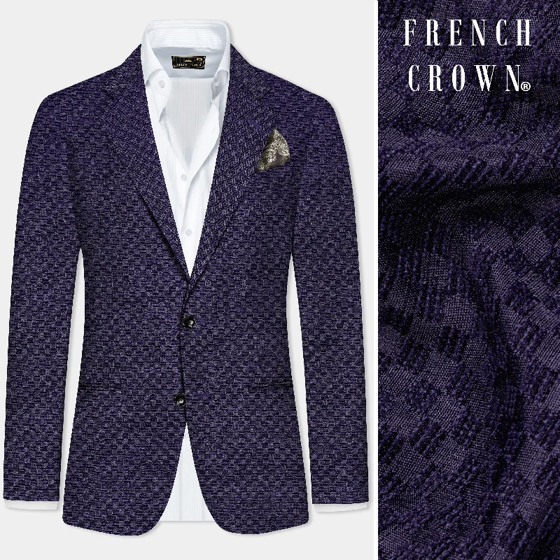 Men's high-quality wedding suit -Ebony Purple Checkerboard Jacquard Textured Designer Blazer