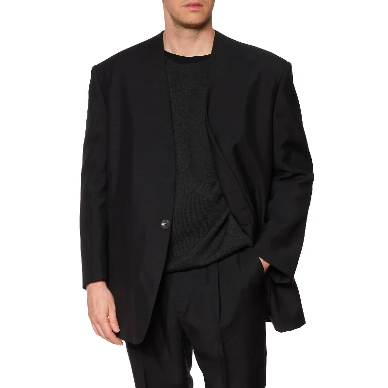 Men's tuxedo with shawl collar -FEAR OF GOD Black Single Breasted Lapelless Blazer EU 50 NEW US 40