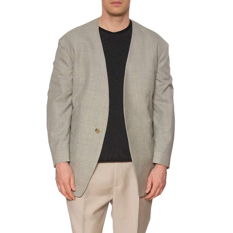 Men's formal dress tuxedo -FEAR OF GOD Light Gray Wool Collarless Blazer Jacket EU 50 NEW US 40