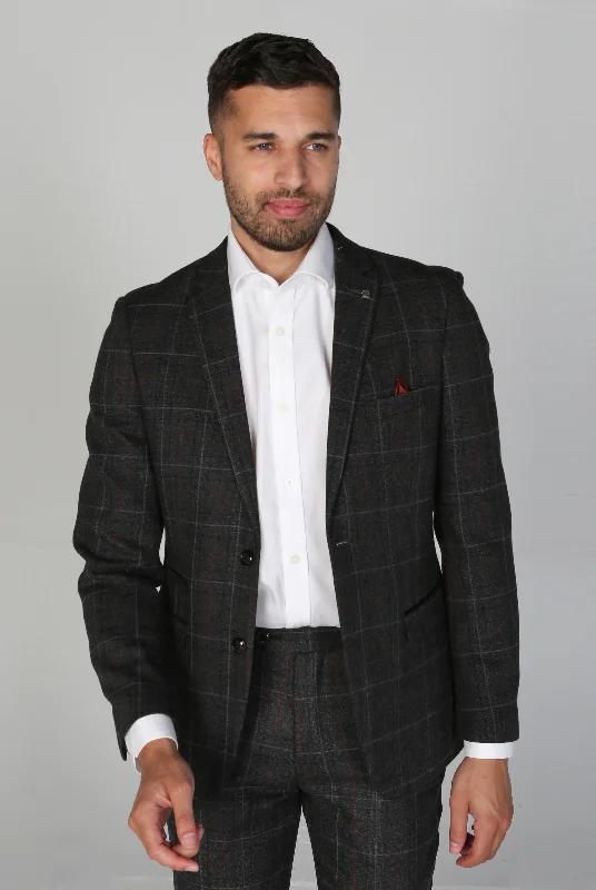 Men's modern grey suit -Harvey - Men's Grey Check Blazer