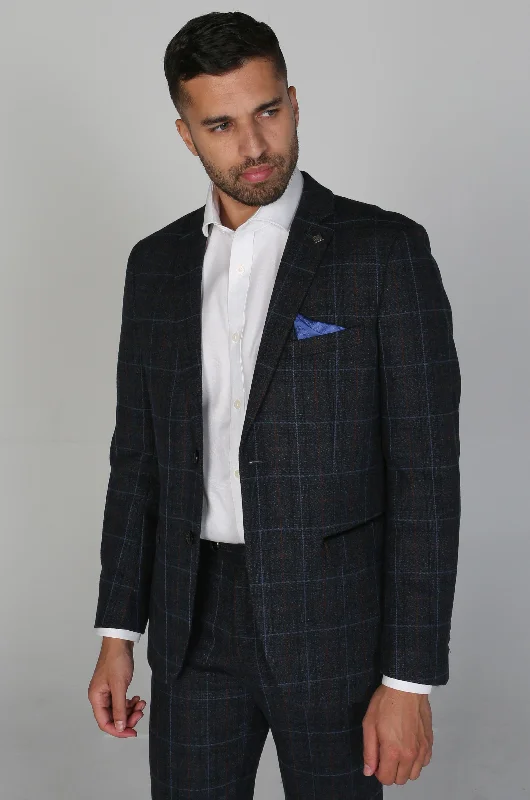 Best men's tuxedo for dinner -Harvey - Mens Navy Check Blazer