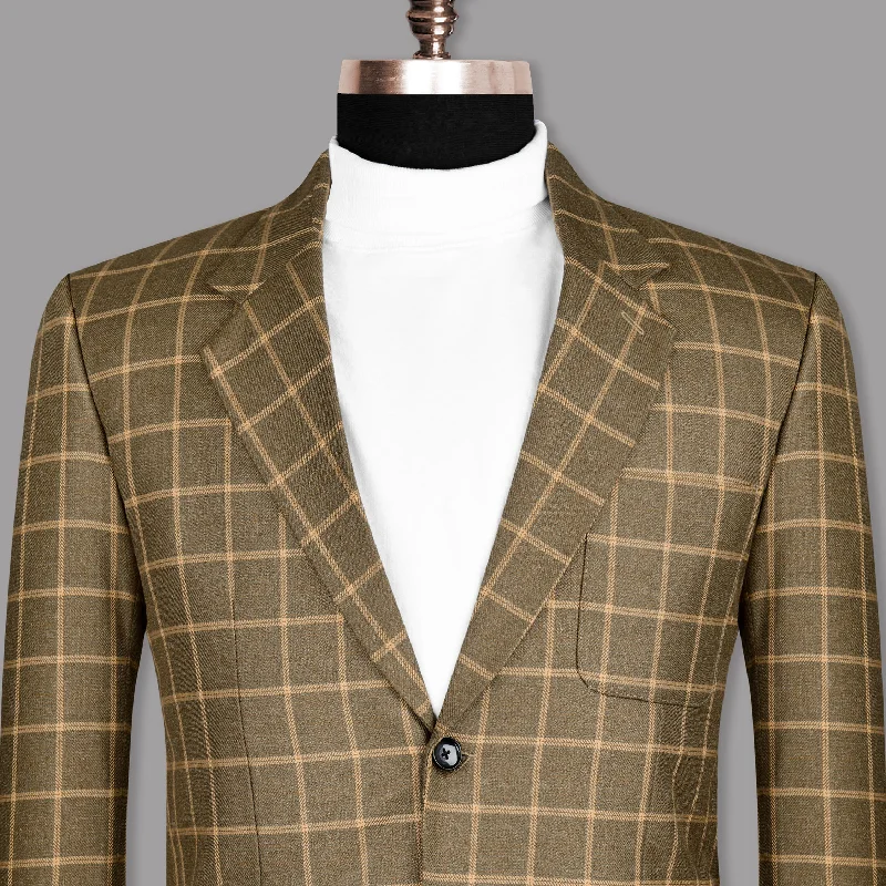 Men's classic black wedding tuxedo -Hemlock Brown windowpane Sports Blazer