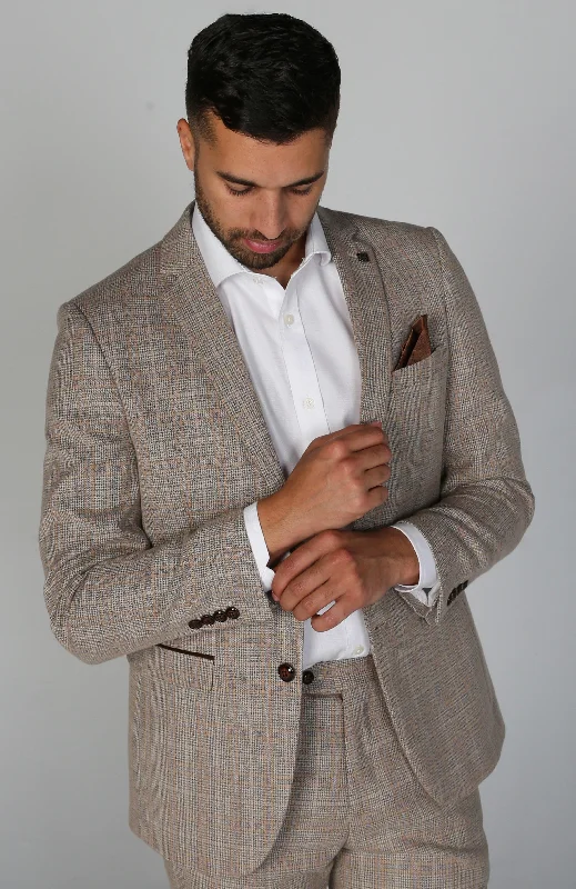 Affordable men's tuxedo rental -Holland - Men's Beige Check Blazer