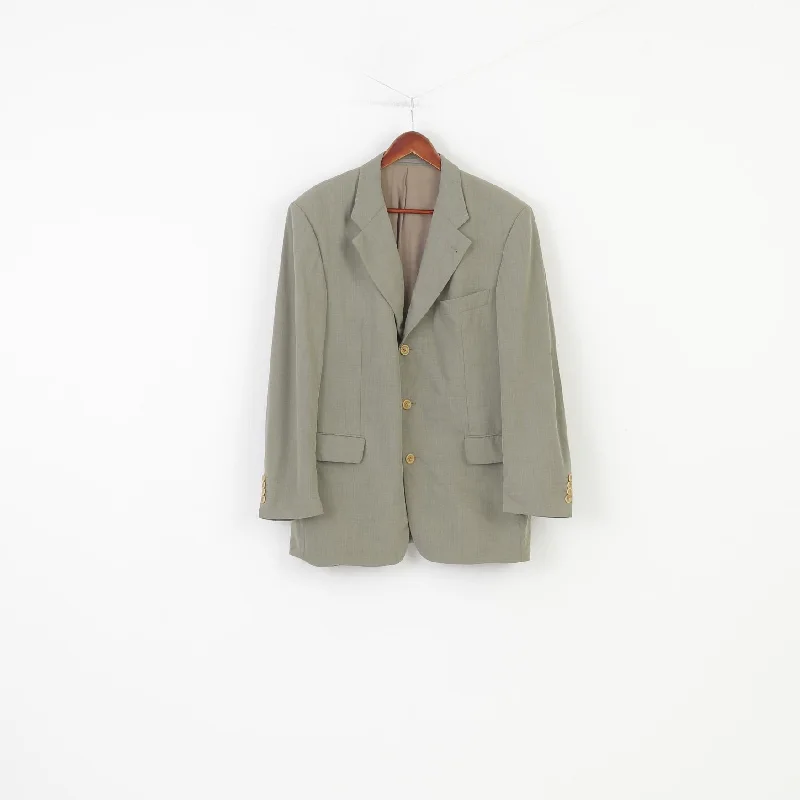 Men's luxurious wool tuxedo -Hugo Boss Men 52 Blazer Green Wool Collar Elegant Shoulder Pads Jacket