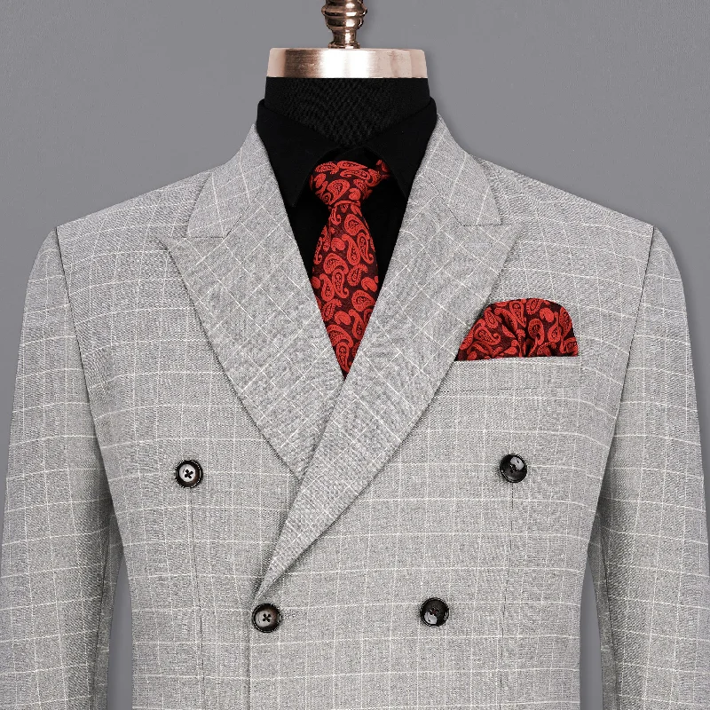 Men's modern grey suit -Hurricane Gray Windowpane Double Breasted Blazer