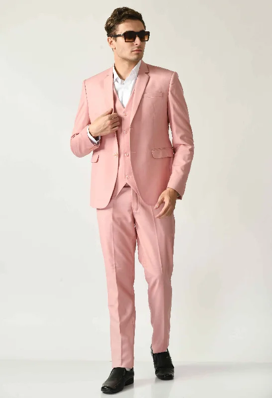 Men's plaid wedding tuxedo -Knitted Pink Party Wear Suit Set