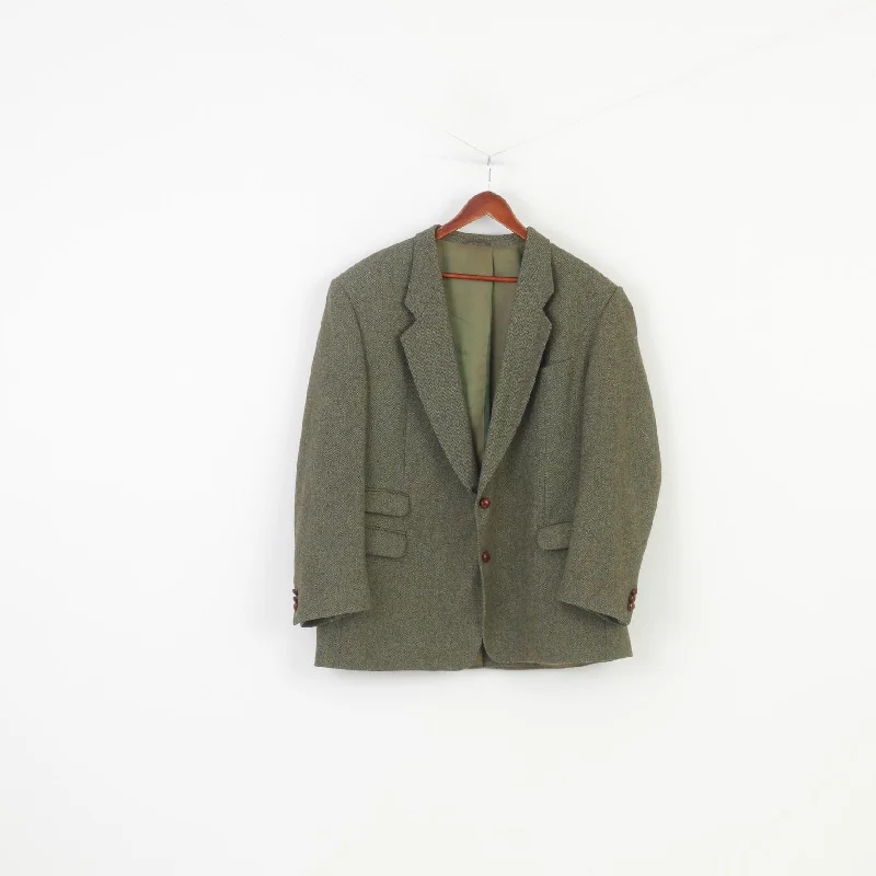 Men's tuxedo for corporate event -Kruger Men 48 XL Blazer Green Wool Breasted Elegant Vintage Konen Atelier Torino Jacket