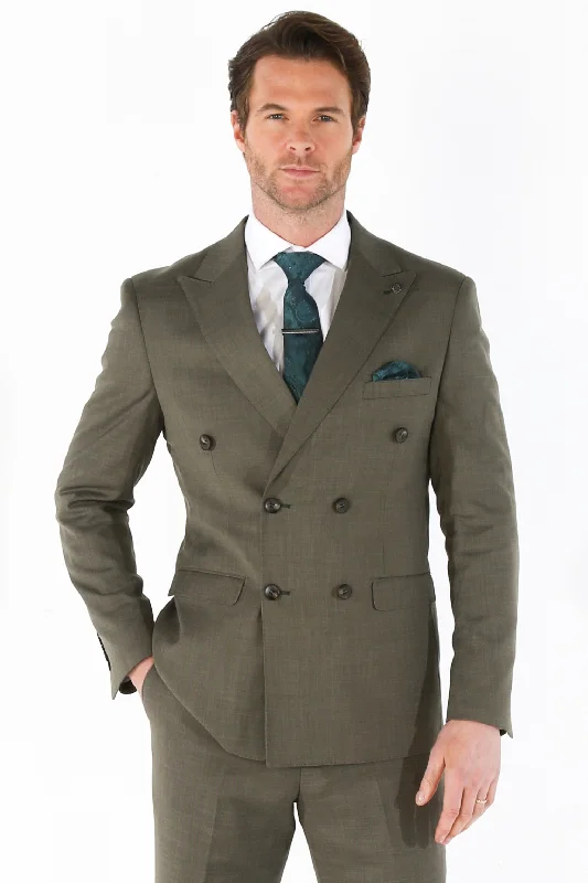 Men's light grey formal suit -Kurt - Men's Sage Double-Breasted Blazer