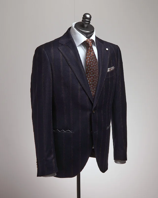 Men’s checked wedding tuxedo -Exclusive Wool Stretch Wide Bouclé Stripe Navy Suit