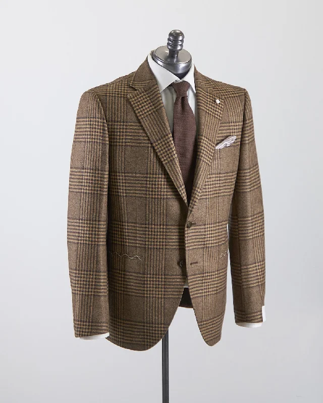 Men's formal wear with vest -Camel Wool Glencheck Suit