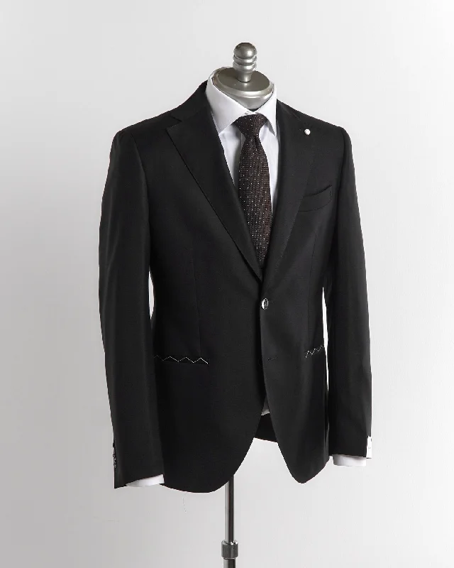 Men's formal grey wool tuxedo -Mantua Super 130S Black All Season Solid Wool Suit