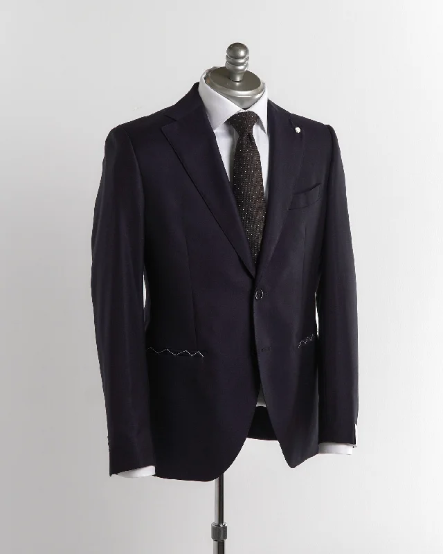 Men's business suit with pocket square -Mantua Super 130S Navy All Season Solid Wool Suit