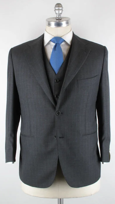 Men's plaid slim fit suit -Luigi Borrelli 3 Pieces Gray Suit – Size: 46 US / 56 EU