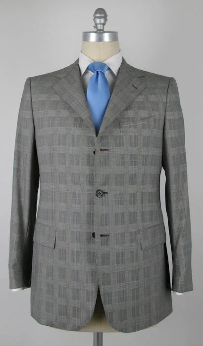 Men's custom wool business suit -Luigi Borrelli Light Gray Suit – Size: 38 US / 48 EU