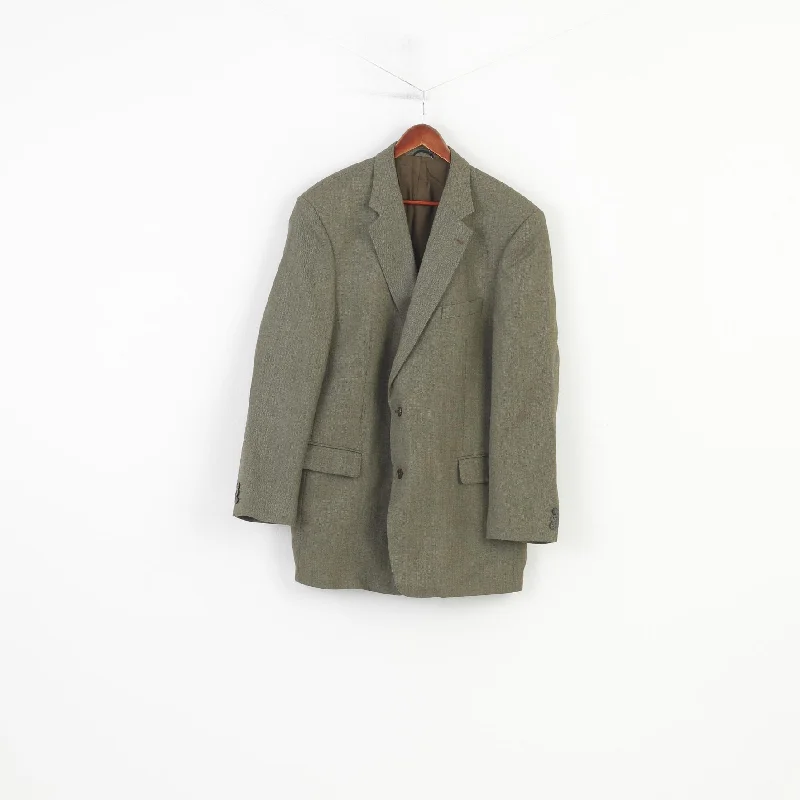 Men's light grey business suit -Mario Barutti Men 50 XL Blazer Green Shoulder Pads Single Breasted  Hauptfutter Jacket