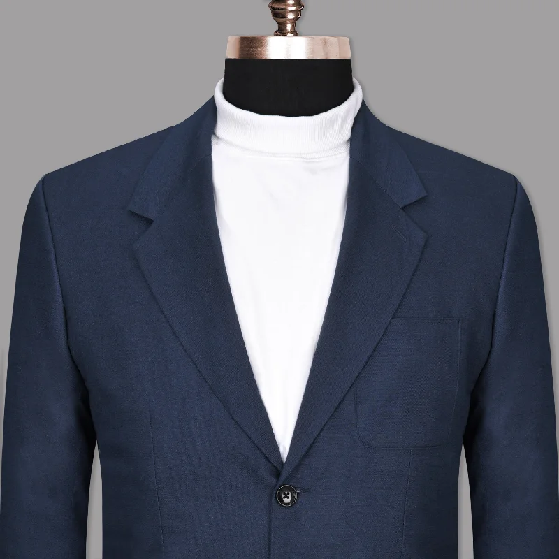 Men's stylish checkered tuxedo -Martinique Blue Luxurious Linen Sports Blazer