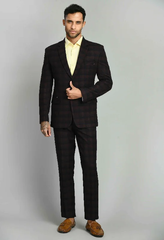 Stylish office suits for men -Men's Bold Wine Checks Suit