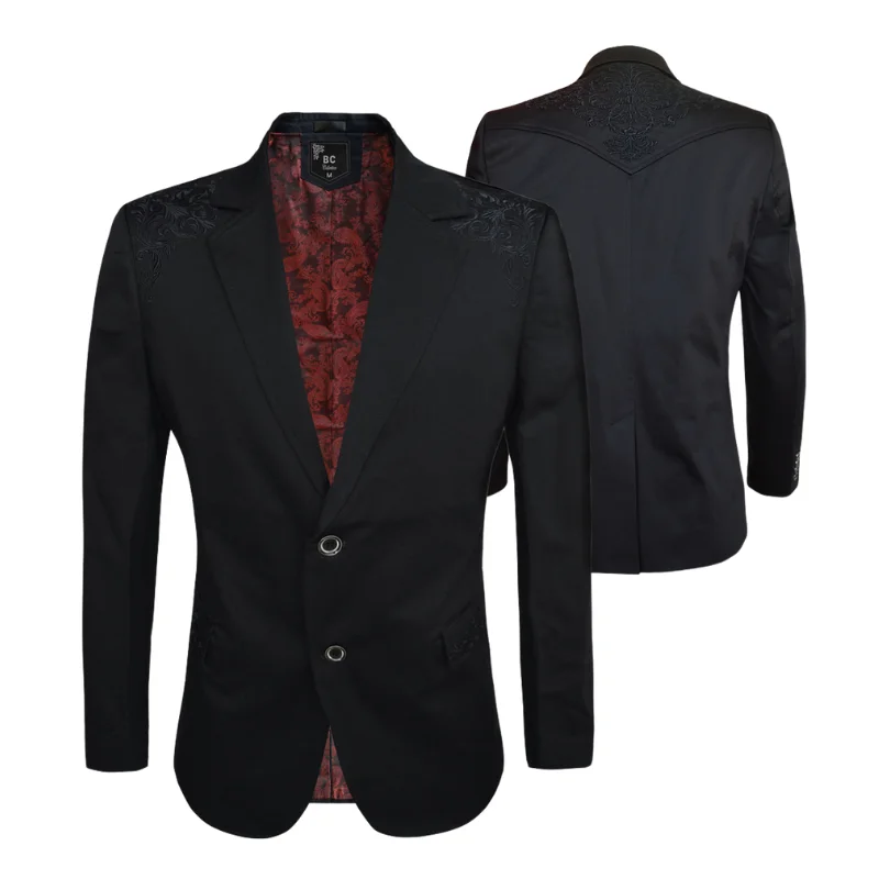 Stylish black wedding tuxedo -Men's Cotton-Stretch Blazer Black Western style 513