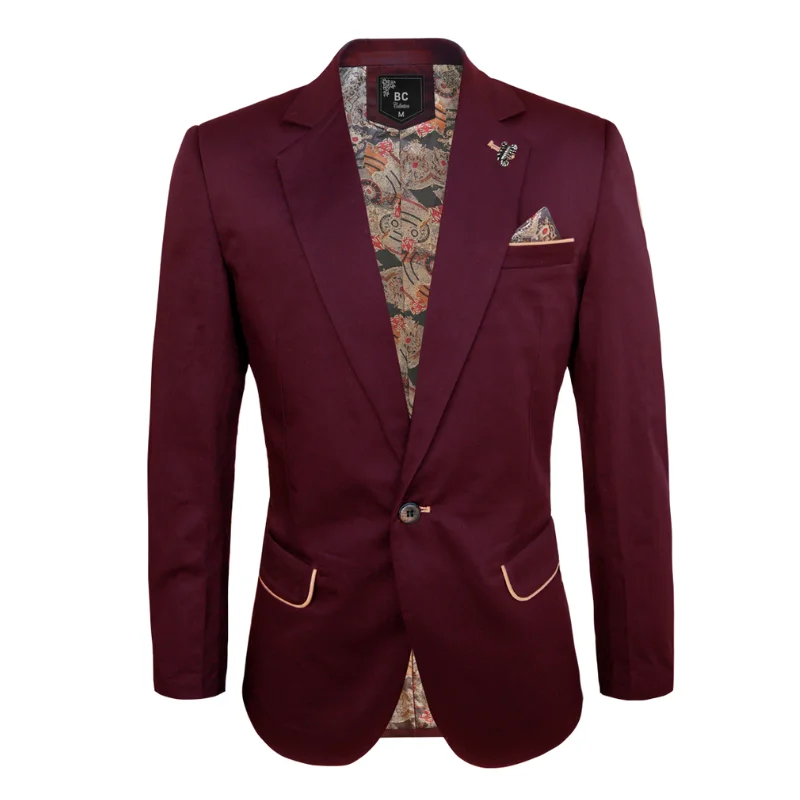 Men's premium formal suit -Men's Cotton-Stretch Blazer Burgandy 512