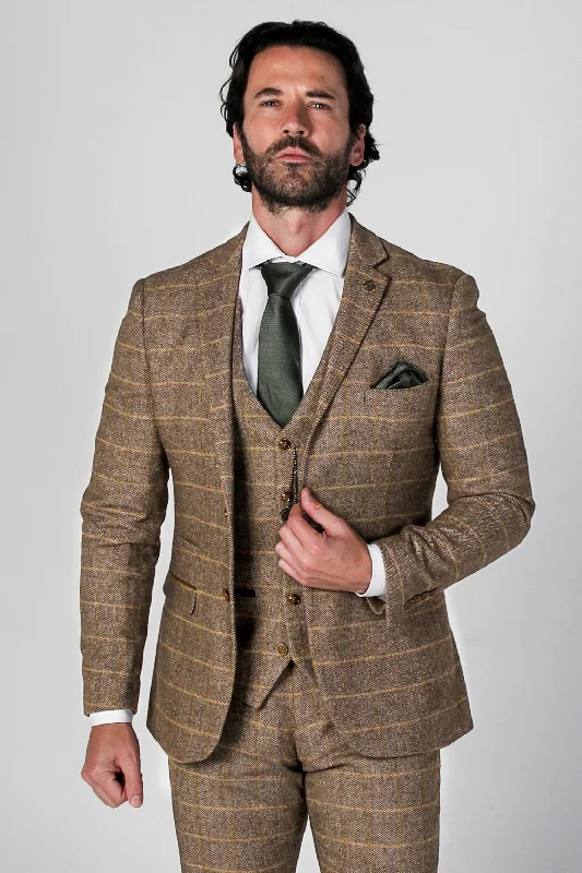 Men's wool dress suit -Harris - Mens Brown Tweed Check Blazer