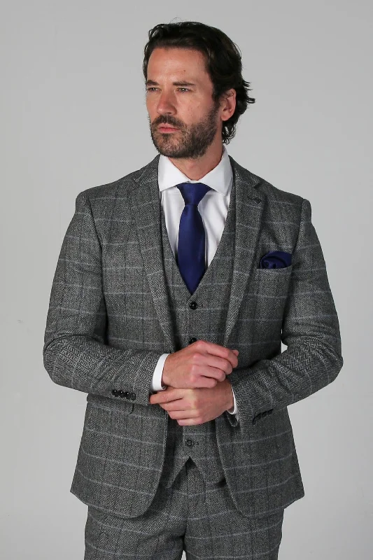 Men's high-end black suit -Harris - Men's Grey Tweed Check Blazer