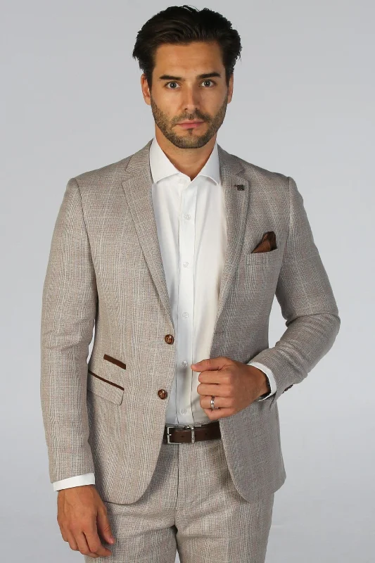 Men's plaid wedding tuxedo -Men's Leo Beige Blazer