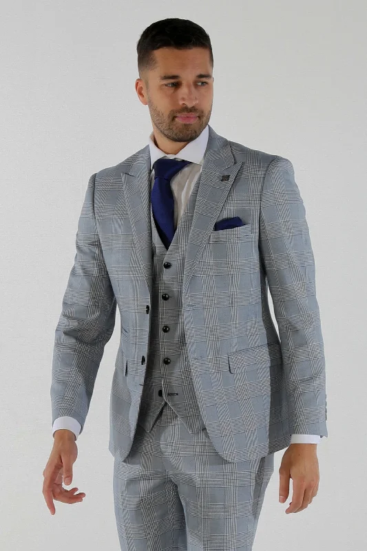 Men's blue wedding tuxedo -Mark - Sky Blue Check Blazer