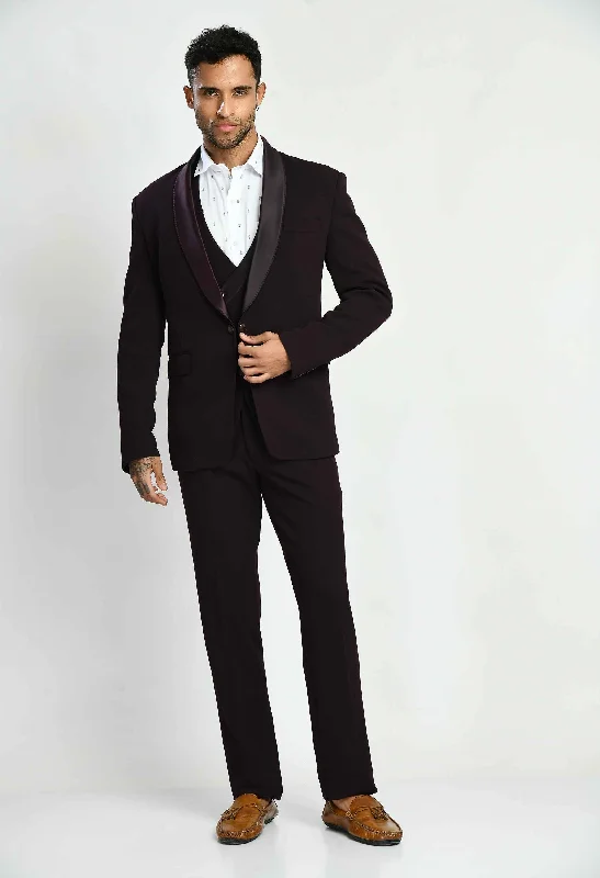 Men's classic black wedding tuxedo -Men's Tuxedo Slim Fit Wine Suit Set