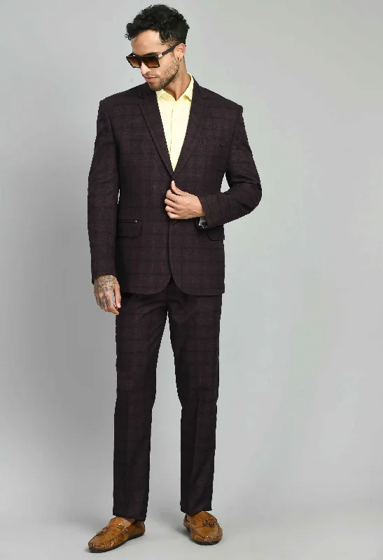 Men's designer wool tuxedo -Men's Wine Smart Fit Suit