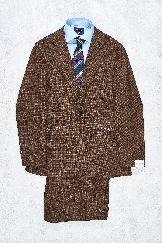 Men's office tuxedo jacket -Orazio Luciano Rustic Brown Vintage Wool/Cashmere Check Suit