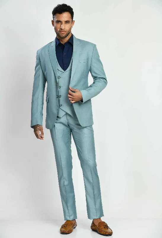 Men's tuxedo with satin finish -Plain Terry Nylon Suit Set