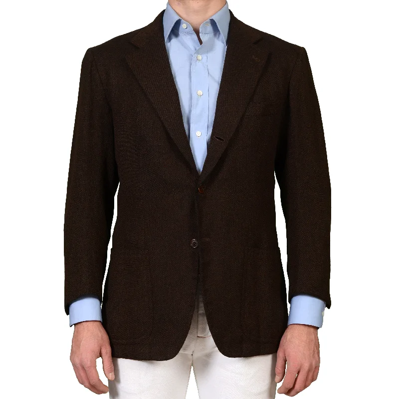 Men's sharp fit business tuxedo -RUBINACCI LH Bespoke Brown Wool Cashmere Blazer Jacket EU 54 US 44 Athletic