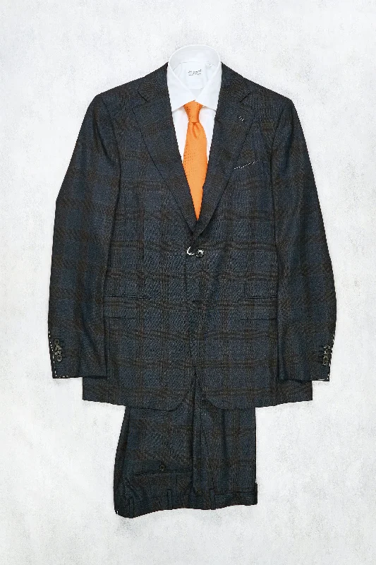 Men's elegant business suit -Salvatore Ferragamo Navy/Brown Check Wool Suit