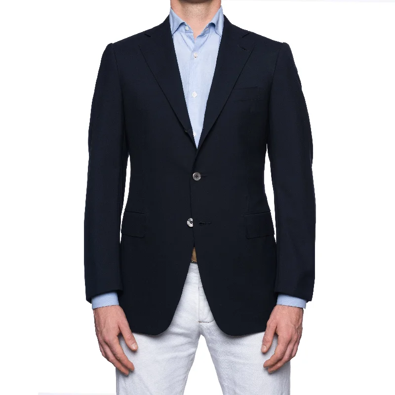 Modern business suits for men -SARTORIA CHIAIA Bespoke Handmade Navy Blue Wool Blazer Jacket EU 48 NEW US 38