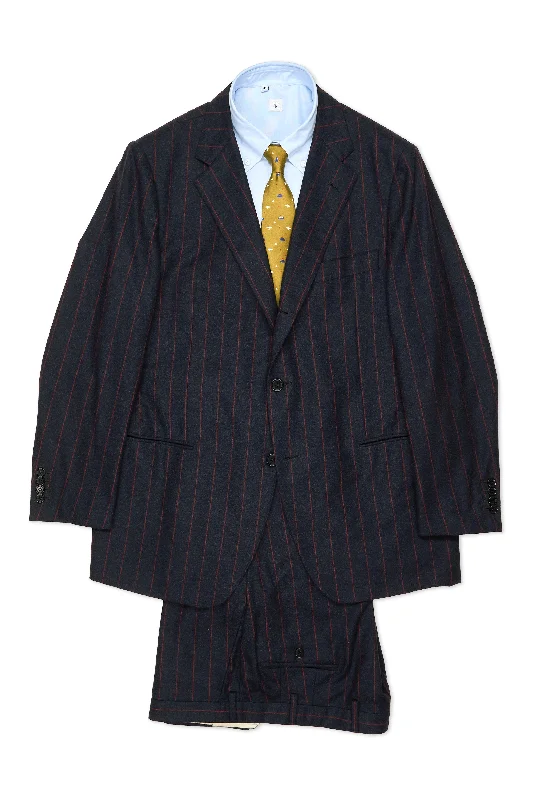 Men's slim fit tuxedo jacket -Sartoria Parma Navy with Red Stripe Flannel Wool Suit