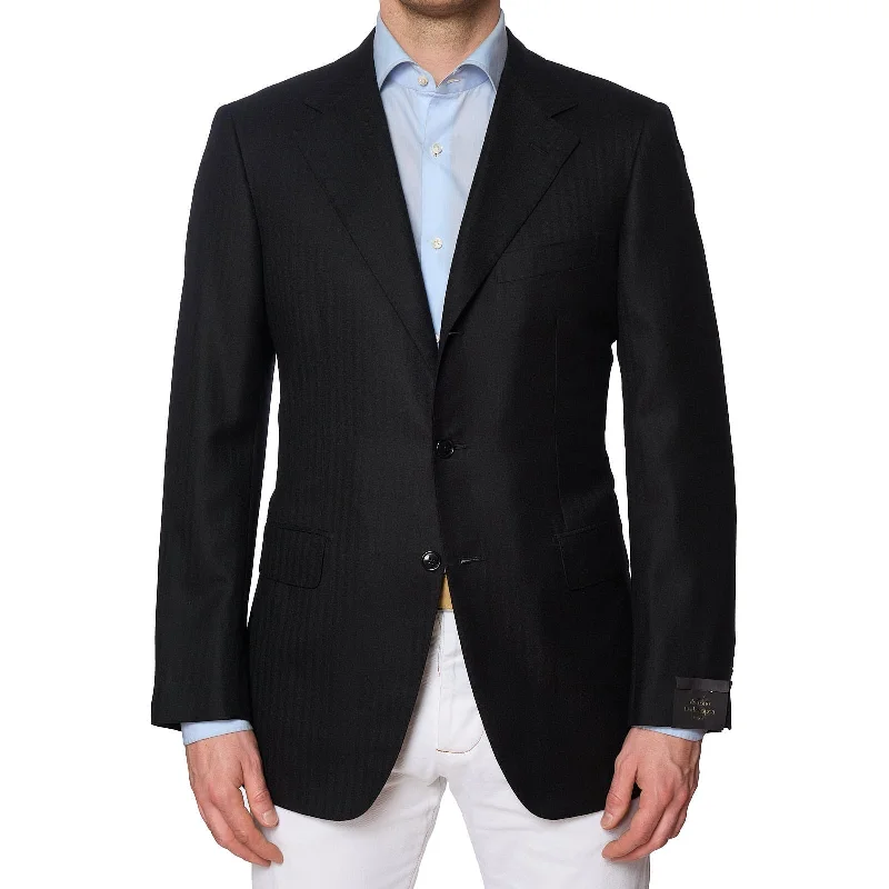 Elegant formal tuxedo for men -SARTORIA PARTENOPEA Black Cashmere-Silk Jacket Blazer EU 52 NEW US 42