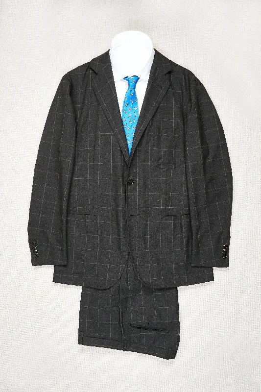 Men's custom wool business suit -Sartoria Partenopea Dark Grey Windowpane Wool Suit