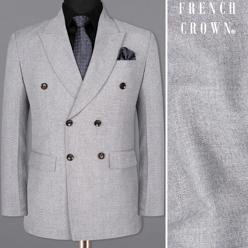 Men's premium wool tuxedo suit -Silver Sand Grey Double-Breasted Wool Rich Blazer