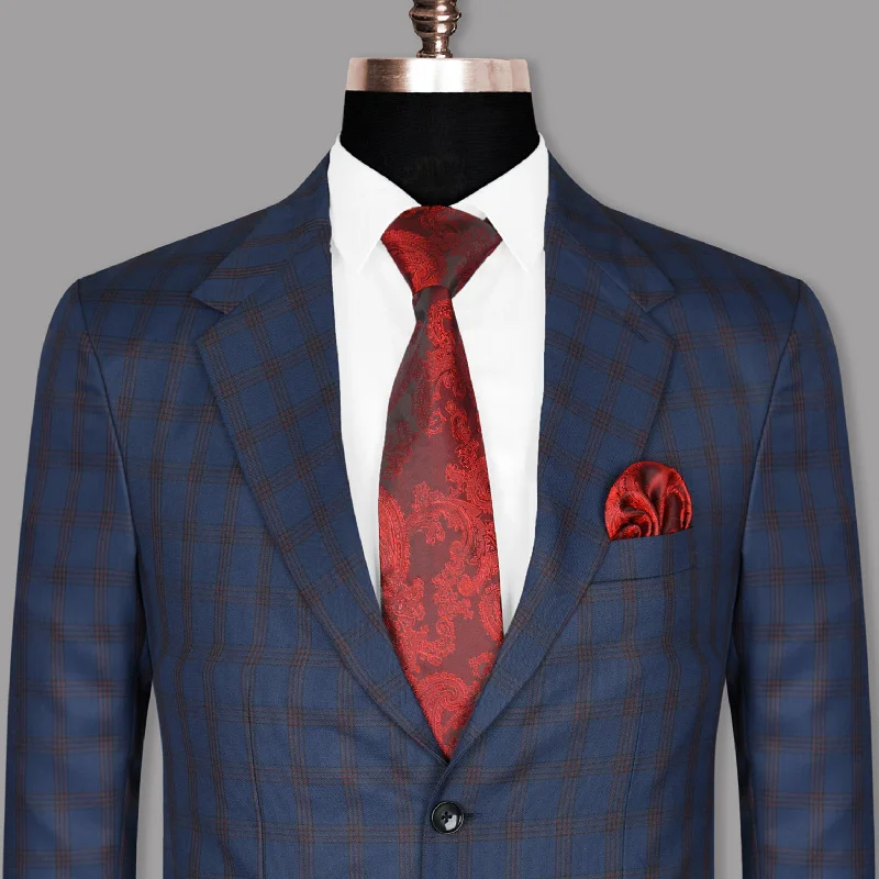 Men's formal occasion tuxedo -Space Blue with Russet Windowpane Premium Wool Rich Blazer