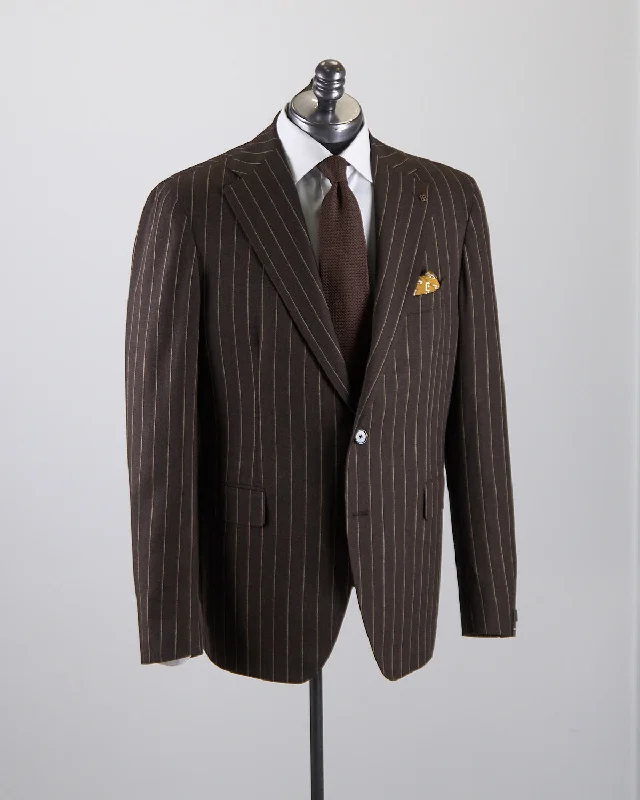 Men's best-selling tuxedo suit -All Season Chocolate Striped Stretch Semi-Constructed Suit